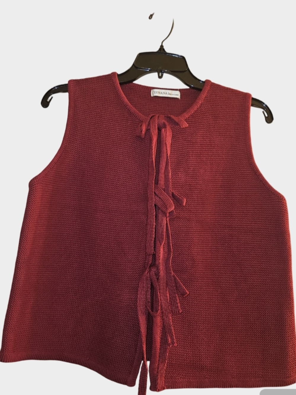 Sleeveless Tie-Front Knit Top - Cabernet